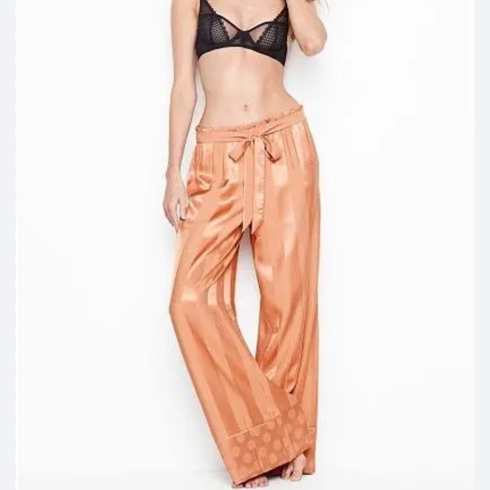 🆕 Victoria's Secret Luxe Copper Leaf Wide Leg Striped Satin PJ Pant XL